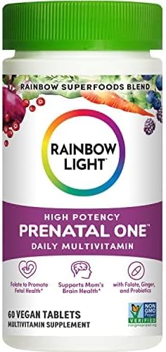 Rainbow Light High-Potency Prenatal One Multivitamin, Prenatal Health Multivitamin Supports Mom's Health and Baby's Development, With Vitamin C, Vegan, 60 Count