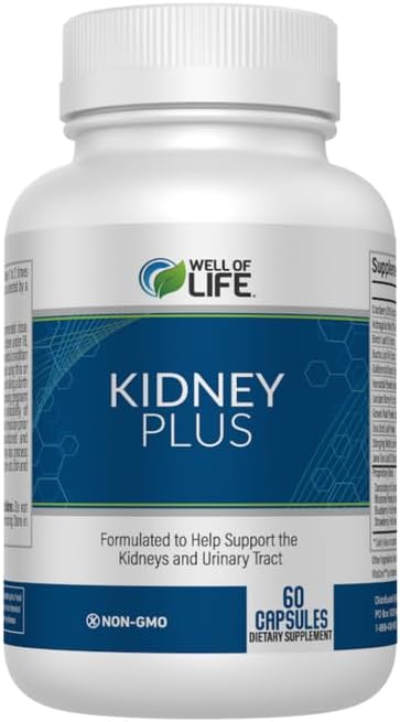 Well of Life: Kidney Plus 600mg with Cranberry Extract, Astragalus Root, Java Tea-Leaf & antioxidants for Overall Well-Being, Helps Healthy Kidney Function & Urinary Tract Wellness, 60 Capsules
