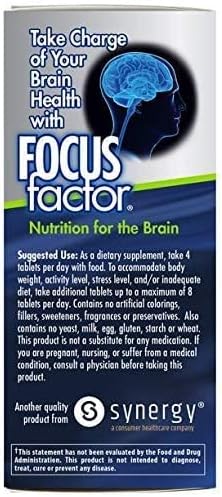 Focus Factor Brain Supplement Multivitamin Improve Memory and Clarity Boost Concentration Neuro Energy Learning Reasoning for Men and Women 180 Tablets