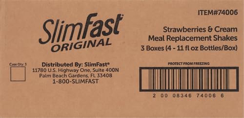 SlimFast Meal Replacement Shake, Original Strawberries & Cream, 10g of Ready to Drink Protein for Weight Loss, 11 Fl. Oz Bottle, 4 Count (Pack of 3) (Packaging May Vary)