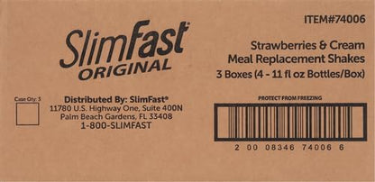 SlimFast Meal Replacement Shake, Original Strawberries & Cream, 10g of Ready to Drink Protein for Weight Loss, 11 Fl. Oz Bottle, 4 Count (Pack of 3) (Packaging May Vary)