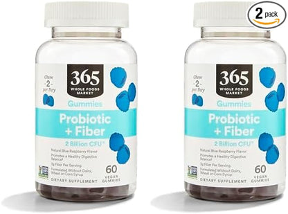 365 by Whole Foods Market, Gummies Probiotic Fiber 2 Bill Blue Raspberry, 60 Count (Pack of 2)
