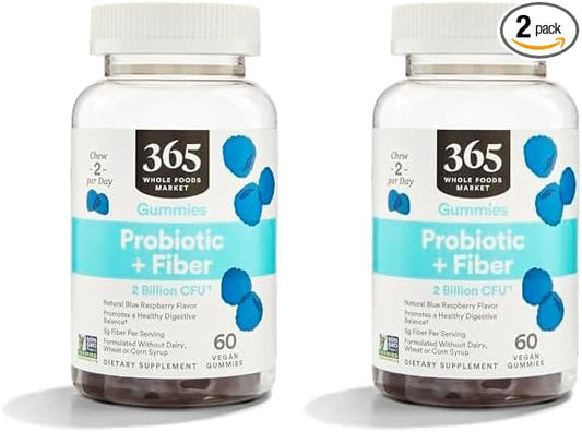 365 by Whole Foods Market, Gummies Probiotic Fiber 2 Bill Blue Raspberry, 60 Count (Pack of 2)