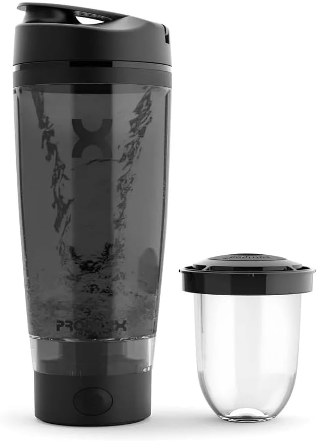Promixx Charge Shaker Bottle - Device-charging Vortex Mixer with Supplement Storage, Easy-to-clean Tritan Cup (20oz | Black)