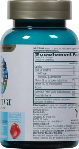 NEURIVA Plus Brain Supplement for Memory,Focus & Concentration+Cognitive Function with Vitamins B6 & B12 and Clinically Tested Nootropics Phosphatidylserine and Neurofactor,50ct Strawberry Gummies