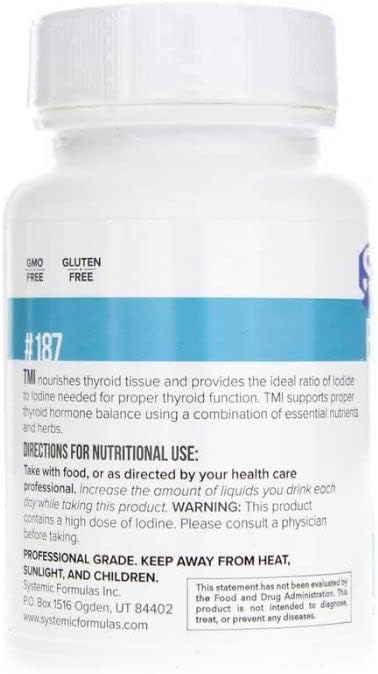 Systemic Formulas Bio Nutriment TMI Thyroid Metabolism + Iodine 60 Capsule #187. Iodine Supplement Thyroid Support for Women and Men Iodine Pills Kelp