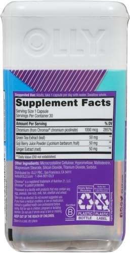 OLLY Combat Cravings, Metabolism & Energy Support Supplement,1000 mcg Chromium, Green Tea, Goji Berry, Ginger - 30 Count