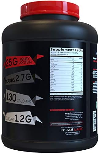Insane Labz Insane Whey,100% Muscle Building Whey Protein, Post Workout, BCAA Amino Profile, Mass Gainer, Meal Replacement, 5lbs, 60 Srvgs, (Vanilla)