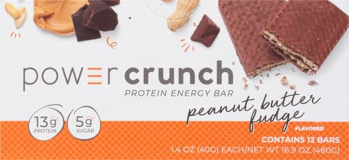 Power Crunch Protein Wafer Bars, High Protein Snacks with Delicious Taste, Peanut Butter Fudge, 1.4 Ounce (12 Count) (Pack of 2)