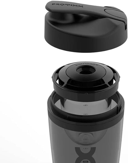 Promixx Charge Shaker Bottle - Device-charging Vortex Mixer with Supplement Storage, Easy-to-clean Tritan Cup (20oz | Black)