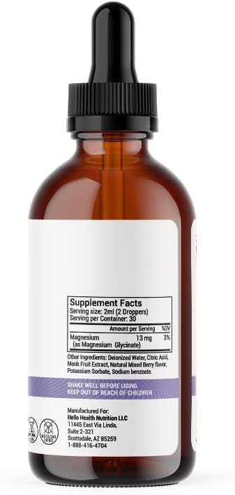 Magnesium Glycinate Liquid Magnesium Supplement Women, Men & Kids – Magnesium Bisglycinate 100 mg for Natural Calm, Muscle Recovery & Joint Support – Magnesium Liquid Vitamins (30 Days) – Berry Flavor