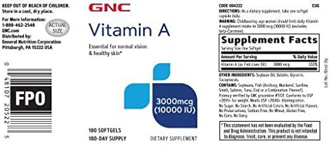 GNC Vitamin A 3000mcg Supplement, Supports Normal Vision and Healthy Skin, 180 Servings