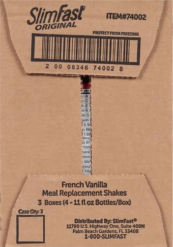 SlimFast Meal Replacement Shake, Original French Vanilla, 10g of Ready to Drink Protein, 11 Fl. Oz Bottle, 4 Count (Pack of 3) (Packaging May Vary)