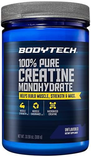 BodyTech 100% Pure Creatine Monohydrate Powder - Premium Micronized Creatine for Enhanced Muscle Strength and Performance - Supports Muscles, Recovery, and Increased Exercise (10.58oz/60 Servings)