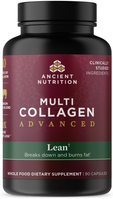 Ancient Nutrition Advanced Collagen Protein Lean with Probiotics, Hydrolyzed Collagen Peptides Supports Healthy Weight Loss* and Fat Loss*, 90 Count