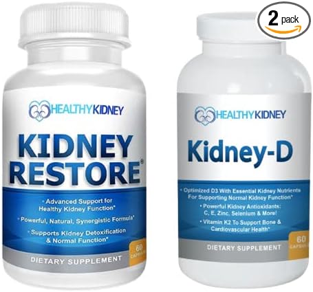 Kidney Restore & Kidney-D 2-Pack Capsules for Kidney Support with Optimized Vitamin D Antioxidants, Kidney Probiotics, Sodium Bicarbonate for Kidney Cleansing