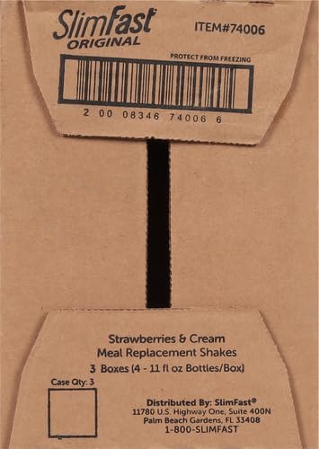 SlimFast Meal Replacement Shake, Original Strawberries & Cream, 10g of Ready to Drink Protein for Weight Loss, 11 Fl. Oz Bottle, 4 Count (Pack of 3) (Packaging May Vary)