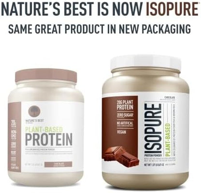 Isopure Chocolate Vegan Protein Powder, with Monk Fruit Sweetener & Amino Acids, Post Workout Recovery, Sugar Free, Plant Based, Organic Pea Protein, Dairy Free, 20 Servings (Packaging May Vary)