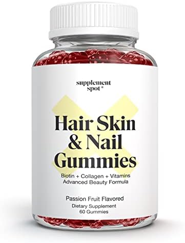 Hair Skin and Nails Vitamins, 6000 mcg Biotin Gummies w/Collagen & Vitamins, Passion Fruit Flavored Hair Vitamins, Gluten Free Collagen Supplements (60 Count)