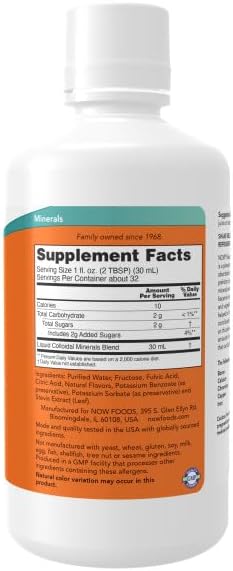 NOW Foods Supplements, Colloidal Minerals Liquid, Plant Derived, Essential Trace Minerals, Raspberry, 32-Ounce
