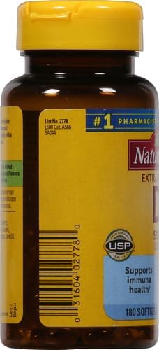 Nature Made Extra Strength Vitamin D3 5000 IU (125 mcg), Dietary Supplement for Bone, Teeth, Muscle and Immune Health Support, 180 Softgels, 180 Day Supply
