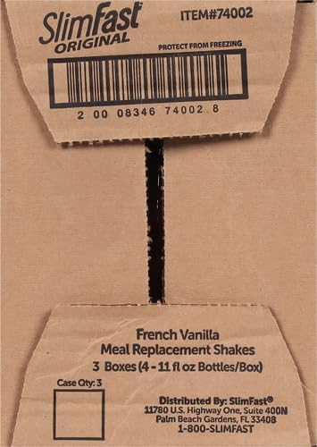SlimFast Meal Replacement Shake, Original French Vanilla, 10g of Ready to Drink Protein, 11 Fl. Oz Bottle, 4 Count (Pack of 3) (Packaging May Vary)