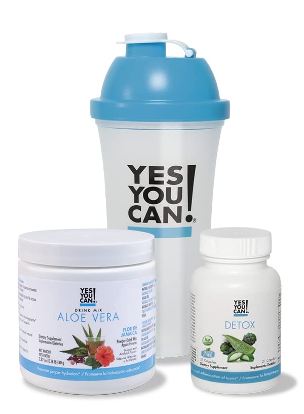 Yes You Can! Detox Kit Bundle - Includes YYC! Capsules, Aloe Vera Drink Mix, and Water Bottle, Body Cleanse Kit, Daily Cleanse and Proper Hydration with Vitamins - (Hibiscus)