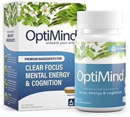 Optimind Nootropics Brain Booster Supplement | Enhance Focus and Cognition, Improve Retention, Sustain Energy | Clinically Studied Ingredients, Bacopa, Tyrosine, Huperzine A, GABA - 1 Bottle (32 Ct)