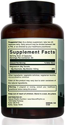Natural Rhythm Triple Calm Magnesium 150 mg - 2 Pack – Magnesium Supplement with Magnesium Glycinate, Malate, and Taurate. Calming Blend for Promoting Rest and Relaxation - 120 Count Bottles