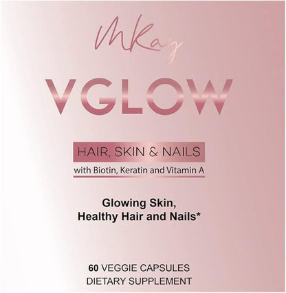 Marwa Kadi VGlow Hair Skin & Nails Vitamin for Supporting Healthy Hair and Nails Multivitamin & Vegan Dietary Supplement, Gluten Free, 60 Tablets