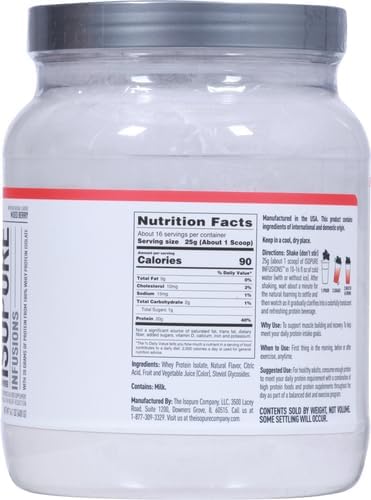 Isopure Protein Powder, Clear Whey Isolate Protein, Post Workout Recovery Drink Mix, Gluten Free with Zero Added Sugar, Infusions- Mixed Berry, 16 Servings