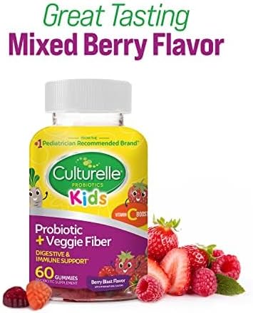 Culturelle Daily Probiotic for Kids + Veggie Fiber Gummies (Ages 3+) - 60 Count - Digestive Health & Immune Support – Berry Flavor with a Vitamin C Boost