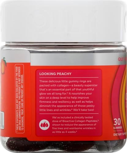 OLLY Collagen Gummy Rings, Supports Skin Elasticity and Firmness, 2.5g Collagen, Clinically-Tested, Peach, 15 Day Supply - 30 Count