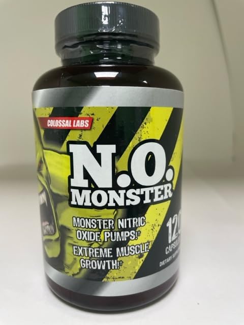 N.O. Monster Nitric Oxide Booster with L-Arginine – Extreme Pumps for Strength, Muscle Growth, Pre-Workout Support – Boost Energy, Stamina & Endurance – 120 Capsules, Made in The USA