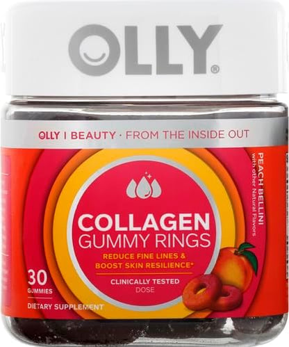 OLLY Collagen Gummy Rings, Supports Skin Elasticity and Firmness, 2.5g Collagen, Clinically-Tested, Peach, 15 Day Supply - 30 Count