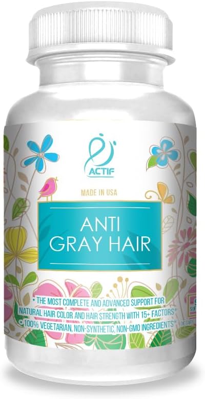 ACTIF Anti-Gray Hair Mega Support for Women with 15+ Advanced Hair Factors, Catalase, Biotin, PABA, Non-GMO, Made in USA, 90 Count