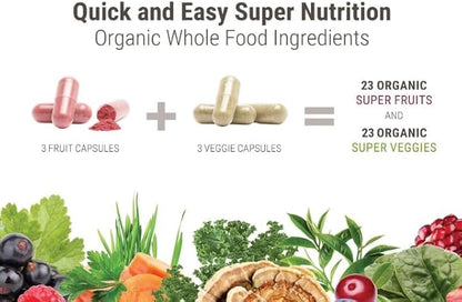 Júce Super Fruits & Super Veggies Capsules - Gluten/Gelatin Free, Non GMO, Soy Free & Vegan - Reds & Greens Superfood Capsules - 23 Fruits & 23 Vegetables - 180 Count