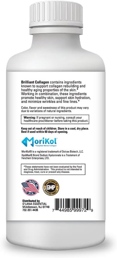 Marine Liquid Collagen Supplement -1,000mg Morikol Tripeptide Marine Collagen Plus 1,000mg Biotin Hyaluronic Acid Vitamin C Healthy Skin Hair Nails Joint Support GMP Certified Gluten&Soy Free