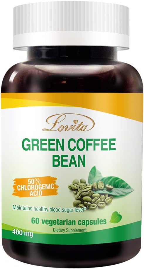 Lovita Green Coffee Bean Extract: Natural Antioxidant, High Potency - 1600mg Equivalent, 50% Chlorogenic Acid, Vegan-Friendly Dietary Supplement - 60 Capsules