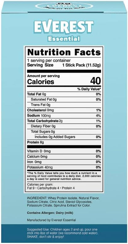 Kid's Clear Whey Protein Powder (Blue Raspberry, 10 Packets) Protein Drink Mix for Kids, Electrolytes for Kids, 8g Protein Per Serving, Non GMO, Zero Added Sugar