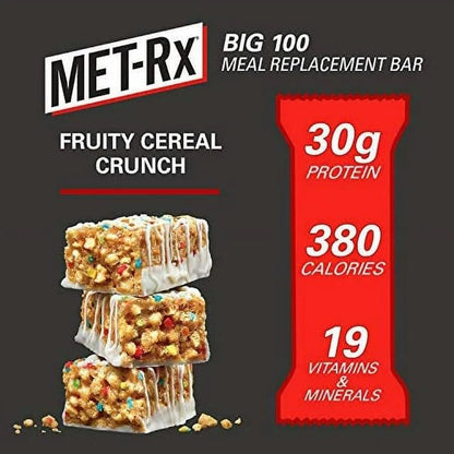 MET-Rx Big 100 Colossal Protein Bars, Fruity Cereal Meal Replacement Bars, 9 Count