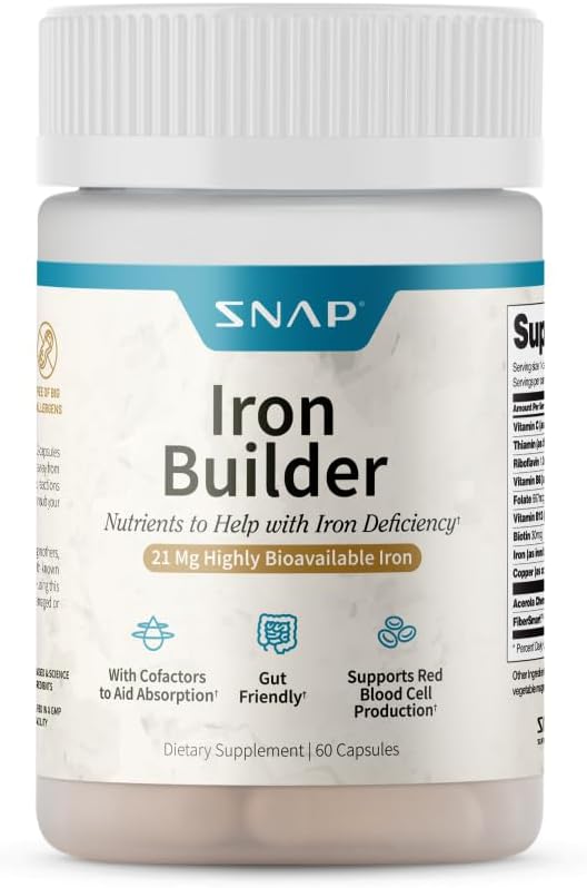Natural Blood Builder Iron Supplements, 21mg Iron Pills to Increase Energy, Metabolism & Digestion, Absorbs Quickly Vitamins Organic Nutrients (60 Capsules)