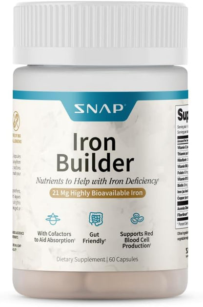 Natural Blood Builder Iron Supplements, 21mg Iron Pills to Increase Energy, Metabolism & Digestion, Absorbs Quickly Vitamins Organic Nutrients (60 Capsules)