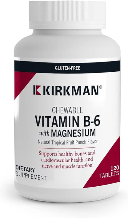 Kirkman - Vitamin B6 with Magnesium - 120 tablets - Potent Vitamin B6 & Magnesium Supplementation - Chewable Wafer - Hypoallergenic