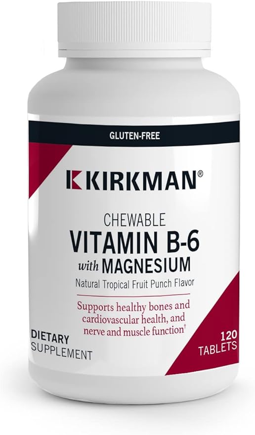 Kirkman - Vitamin B6 with Magnesium - 120 tablets - Potent Vitamin B6 & Magnesium Supplementation - Chewable Wafer - Hypoallergenic