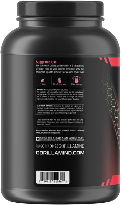 Gorilla Mode Premium Whey Protein - Strawberry Banana / 25 Grams of Whey Protein Isolate & Concentrate/Recover and Build Muscle (30 Servings)
