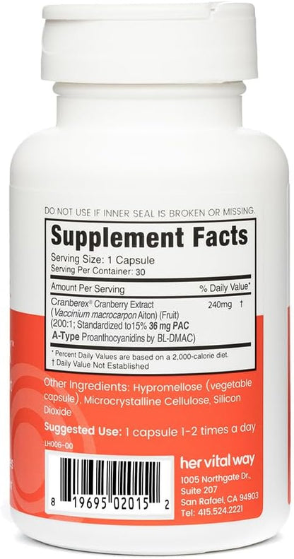 Cranberex - Cranberry Pills for Women and Men - Cranberry Supplement with 36mg PAC - Cranberry Extract Capsules for Urinary Tract Health and Kidney Care - 30 Veg Capsules