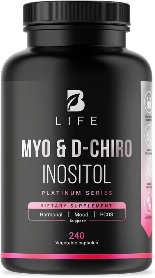 Myo-Inositol & D-Chiro Inositol by B Life - 240 Capsules | Made in USA | 40:1 Ratio | Vitamin B8 Supplement