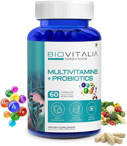 Biovitalia Multivitamins + Probiotics Dietary Supplement for Men & Women | Immunity Booster Helps Improve Digestion and Absorption of Nutrients - 60 Veg Cap