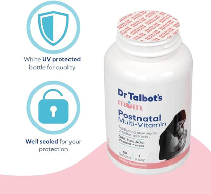 Dr. Talbot's Mom Postnatal Multi-Vitamin - DHA, Folic Acid, Vitamins, and More - Supports New Moms to Better Wellness - 60 Softgels